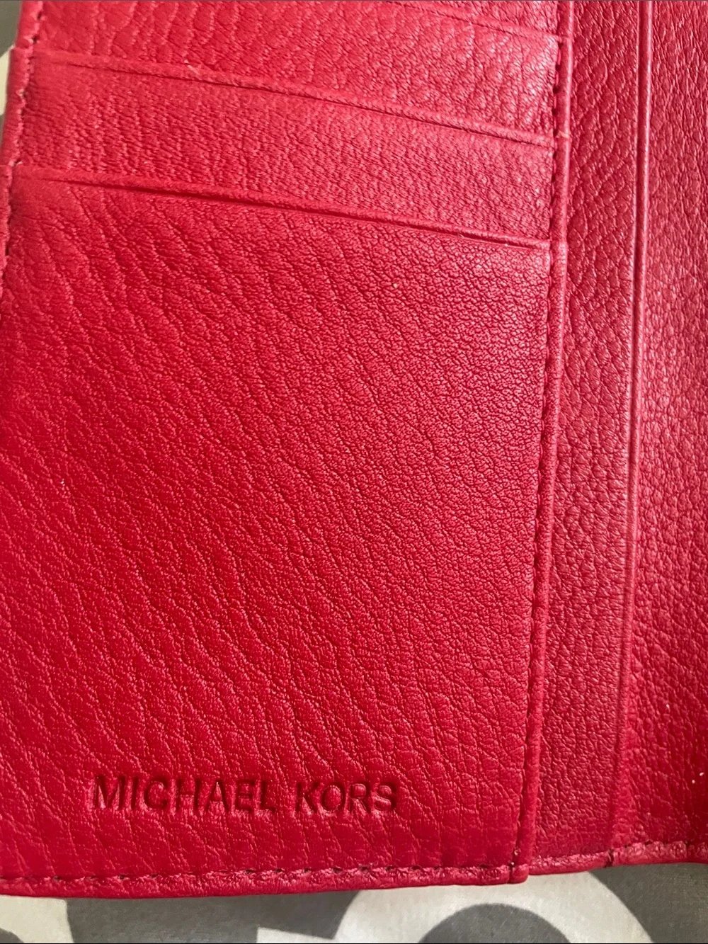 Vintage Michael Kors Red Leather Wallet with Silver Logo Plaque very spacious